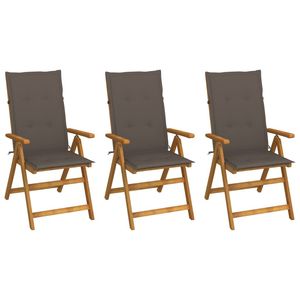 Set di 3 Sedie da Giardino in Legno Massello di Acacia, Colore Taupe e Marrone - Product Image 1