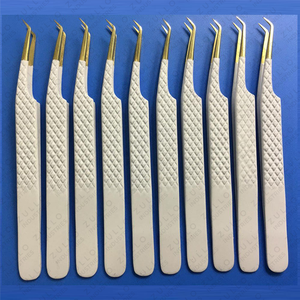 Professional 5Pcs White Eyelash Extension Tweezers Set Stainless Steel with Gold Tip Precision Lash <b>Tools</b> for Beauty Artists - Product Image 2