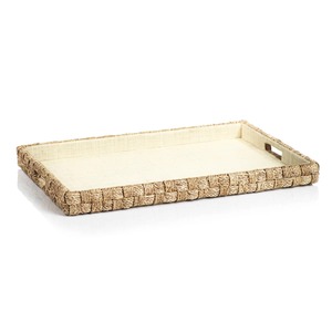 Plateau de service rectangulaire tissé avec doublure crème, style bohème, fait main, couleur unie, vaisselle et assiettes - Product Image 3