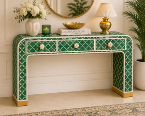 Table console en os incrusté de style bohème avec 3 tiroirs, meuble d'entrée de luxe, meuble d'appoint pour couloir, décoration de salon - Product Image 5