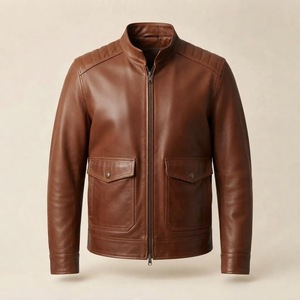 Chaqueta de Cuero Vacuno Vintage para Hombre, Estilo Motero, con Cierre, Chaqueta Urbana, Venta al Por Mayor OEM - Product Image 1