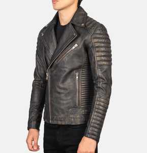 <b>Men's</b> Genuine Leather Moto <b>Jacket</b> Slim Fit Mandarin Collar Quilted Back Zipper Closure Breathable Color Blocking 300g <b>Summer</b> - Product Image 2