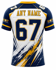 Men's V-Neck American Football Jersey Sublimated Print Moisture Wicking White Blue Regular Fit Custom Team Uniform - Product Image 3