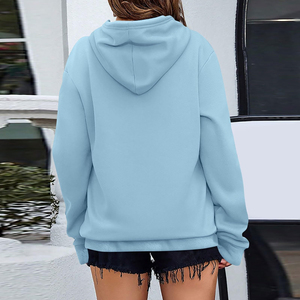 Sudadera con Capucha Azul Claro para Mujer, Informal, de Manga Larga, Color Sólido, con Bolsillos, Transpirable, de Algodón - Product Image 4