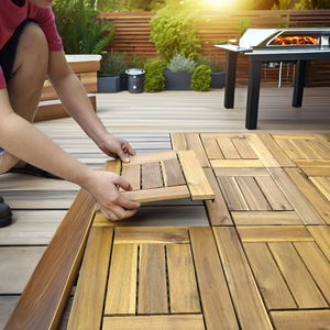 Dalles de terrasse emboîtables modernes en composite bois-plastique brossé, étanches, 300x300mm, grain de bois, pour usage extérieur, maison, jardin, terrasse - Product Image 5