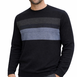 Sudadera de algodón premium para hombre, con cuello redondo, rayas, mangas largas, puños y dobladillo acanalados, tela transpirable, corte ajustado y costuras duraderas. - Product Image 1