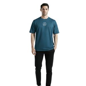 T-shirt de performance bleu pour homme, coton premium, col rond, respirant, doux, pour la gym, le fitness, l'entraînement, vêtements décontractés, logo personnalisé OEM O - Product Image 1