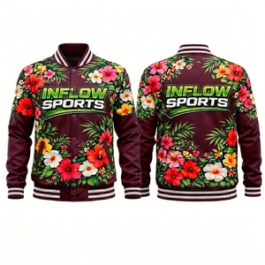 Inflow Sports Floral Varsity Jacket Men's Casual Summer Bomber With Sublimation Print Turn-<b>down</b> Collar Regular Fit - Product Image 4