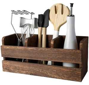 Organizador de Utensilios de Cocina de Madera Rústica, Organizador de Almacenamiento para Encimera, Porta Cubiertos con Múltiples Compartimentos, Soporte para Utensilios de Cocina - Product Image 1