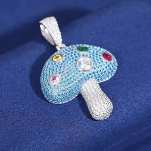 Blauer Pilz-Moissanit-Anhänger Eiswürfel-Halskette Micro-Pavé-Schmuck Geschenk für Frauen - Product Image 2
