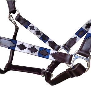 Harnais de cheval en cuir avec motif géométrique bleu et blanc, équipement équestre réglable, harnais de cheval en cuir, équipement équestre - Product Image 3