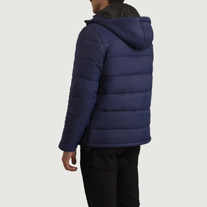 Veste matelassée à capuche bleu marine pour homme, fermeture éclair solide, épaisse, décontractée, pour l'hiver - Product Image 2