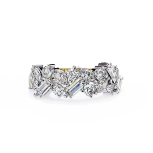 Anillo de cóctel unisex de oro macizo de 10K, 14K, 18K con diamantes cultivados en laboratorio de corte mixto disperso, certificado IGI, joyería fina, regalo - Product Image 3
