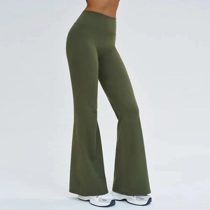 Pantalones de gimnasio de pierna ancha para mujer al por mayor, leggings de control de abdomen con corte de bota, pantalones de descanso de marca personalizada, OEM directo - Product Image 3