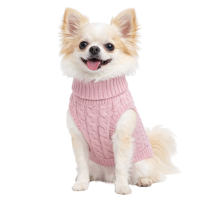 เสื้อสเวตเตอร์ถักลายเคเบิ้ลสำหรับสุนัข สีชมพู อุ่นสบายสำหรับฤดูหนาว เสื้อคลุมสัตว์เลี้ยงเนื้อนุ่ม เสื้อถักนิตติ้งสำหรับสุนัข เสื้อผ้าสำหรับสุนัขที่ให้ความอบอุ่นในสภาพอากาศหนาวเย็น - Product Image 1