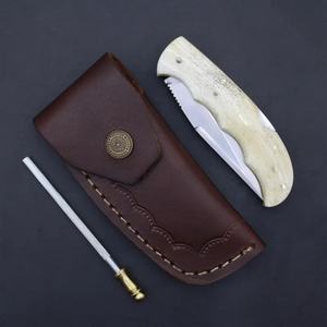Navaja Plegable de Acero de Damasco con Mango de Hueso, Multifuncional, Encendedor de Fuego, Cuchillo de Caza de Bolsillo con Punta Clip, 3 Años de Garantía, ODM OEM - Product Image 1