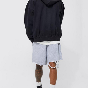 Shorts Bermuda déchirés gris pour hommes, taille mi-haute, avec cordon de serrage, en coton uni, style décontracté, avec décoration de trous - Product Image 5