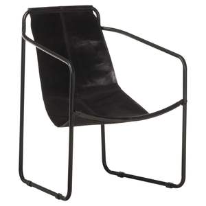 Fauteuil ergonomique en cuir véritable noir avec structure en fer, idéal pour le salon, doté de fonctions relaxantes - Product Image 1