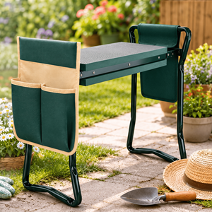 Taburete Plegable Verde para Jardín con Estructura de Acero Aleado, Capacidad de Carga de 150 kg, Bolsillos de Almacenamiento y Asiento - Product Image 3