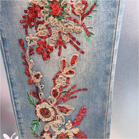 Jeans rétro taille haute pour femmes Style décontracté ample avec broderie de fleurs à paillettes
