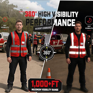 Chaleco de Seguridad de Alta Visibilidad Rojo Personalizado con Tiras Reflectantes, Porta Identificación, Cierre de Cremallera, Múltiples Bolsillos, Ropa de Trabajo de Seguridad para Hombre - Product Image 5