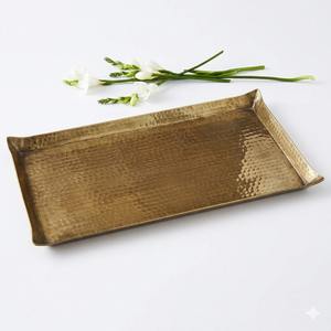 Bandeja de Servir Rectangular de Metal Dorado de Lujo con Asas de Anillo, Decorativa, Martillada a Mano, para Mesa de Centro, Otomana, o para Servir Comida - Product Image 6