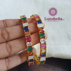 Navaratnam American Diamond Gold Plated <b>Copper</b> <b>Bangles</b> Bezel Set Number Design Trendy Engagement Gift - Product Image 1