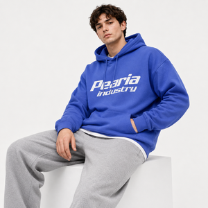 Blue Custom Logo Hooded <b>Pullover</b> Tracksuit <b>Jacket</b> <b>Men</b> Cotton Fleece Hoodie Streetwear Sweatshirt for Winter - Product Image 5