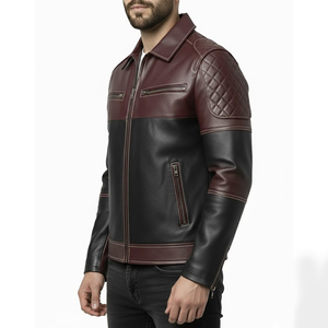 Performance <b>Men</b> <b>Leather</b> <b>Jacket</b> Biker Style Front Zipper Functional Pockets Wind Resistant OEM Custom Logo <b>Men</b> <b>Leather</b> <b>Jacket</b> - Product Image 3