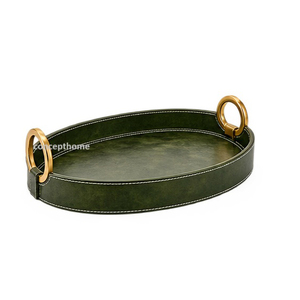Bandeja Rectangular Marrón con Patrón de Cocodrilo, Asas de Latón y Acabado Lacado para Uso Residencial - Product Image 2