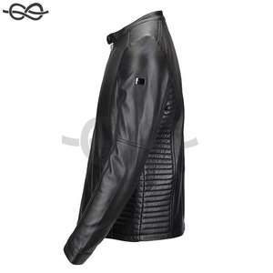 Hot Sale Stylish Men's Black Leather Ribbed Biker <b>Jacket</b> High Quality Fashionable Stand Collar High Street Breathable - Product Image 2