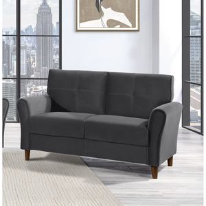 Sofá moderno tapizado de terciopelo gris para sala de estar, Loveseat cómodo de 1 pieza con detalle de mechones de felpa y marco de madera maciza - Product Image 1