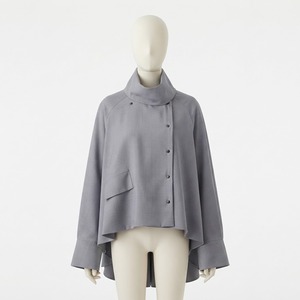 Chaqueta tipo capa asimétrica de mezcla de lana para mujer, otoño-invierno – Abrigo tipo poncho con cuello alto, botones, mangas raglán y bolsillo - Product Image 1