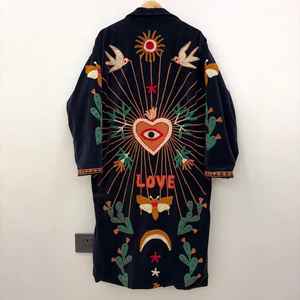 Manteau en velours Suzani, veste longue en coton brodée de fleurs, manteau d'hiver bohème - Product Image 1