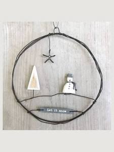 Guirnalda rústica de alambre metálico con árbol de muñeco de nieve y letrero 'Let It Snow', adorno colgante decorativo navideño - Product Image 1