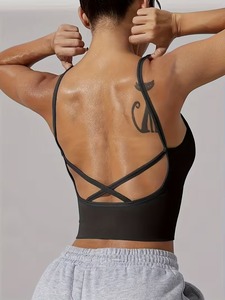 Soutien-gorge de sport blanc uni à dos ouvert pour femmes |   Débardeur de sport en nylon haute élasticité |   Camisole de yoga extensible dans quatre directions, douce pour la peau - Product Image 4
