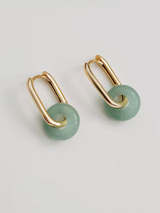 Pendientes de Aro en Forma de Lágrima Verdes Hechos a Mano con Piedra Natural, Chapados en Oro, Estilo Boho Minimalista, con Caja de Regalo Personalizada - Product Image 3
