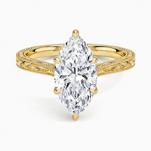 Anillo de Compromiso con Diamante Cultivado en Laboratorio de 2 Quilates, Corte Marquesa, Oro Amarillo, Anillo Solitario Grabado Vintage, Joyería Fina Personalizada al por Mayor - Product Image 1