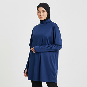 T-shirt de sport chic et modeste pour femmes musulmanes, épaules tombantes, trous pour les pouces, respirant, confortable, vêtements de sport, gym, course à pied, fitness, yoga, UPF50+ - Product Image 1