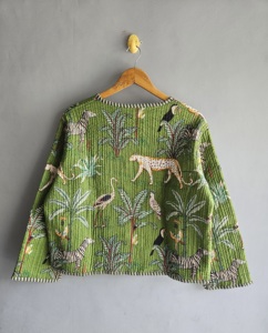 Green <b>Animal</b> Print Quilted Jacket With Batwing Sleeves And Patch Pockets Bohemian Style Summer Outerwear gift <b>for</b> her - Product Image 6