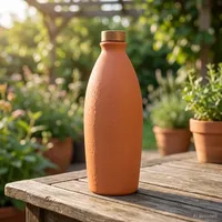 Bouteille d'eau artisanale en terre cuite avec couvercle, bouteille d'eau traditionnelle en argile, bouteille à boire en terre cuite naturelle pour la maison et la cuisine