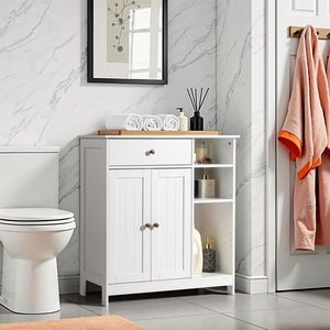 White Double Door Bathroom Cabinet with Adjustable Panels 1 Drawer and 3 <b>Side</b> Shelves Product Category Sideboards - Product Image 4