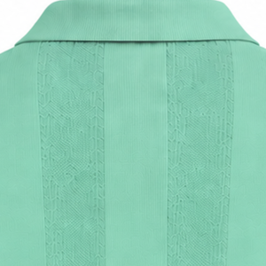 Mint Green <b>Mens</b> <b>Long</b> <b>Sleeve</b> Knitted <b>Polo</b> <b>Shirt</b> Textured Vertical Stripe Design Ribbed Hem Premium Casual Pullover Fashion Top - Product Image 4