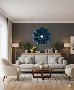 Contemporary Metal <b>Wall</b> Art Floral <b>Panel</b> Decor Handmade Blue <b>Flower</b> <b>Wall</b> Accent for Modern Home Interior - Product Image 5