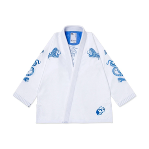 Kimono de BJJ Blanc et Bleu en Tissu Perlé 450GSM Coton Durable Séchage Rapide Respirant Léger Uniforme d'Entraînement Arts Martiaux Personnalisable OEM - Product Image 1