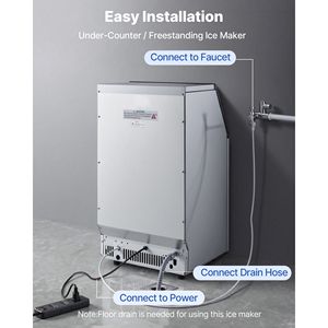 Attrezzatura di Refrigerazione per Cucine Commerciali, Macchina per il Ghiaccio in Acciaio Inox, Produzione 100 Libbre/24h, Capacità di Stoccaggio 26 Libbre - Product Image 6