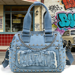 Bolso de Lona de Gran Capacidad, Moderno y a la Moda, con Cadena para el Hombro, Cierre de Cremallera, Decoración, Estilo Casual - Product Image 2