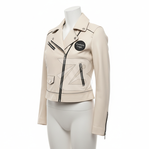 Genuine Leather <b>Women</b> Cropped Moto <b>Jacket</b> Custom Logo OEM ODM Wholesale Contrast Zipper Fashion Outerwear - Product Image 5