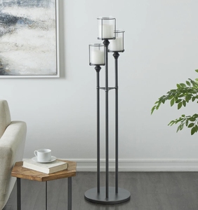 Black Metal Handmade Eco-Friendly Floor Candle Holder 3 Glass <b>Hurricanes</b> Tall Stand Candelabra Floor <b>Lantern</b> Pillar Candles Home - Product Image 1