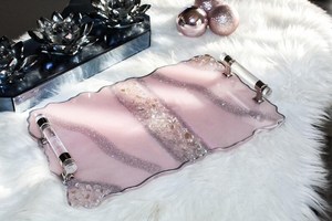 Handmade Sparkly <b>Silver</b> Glitter Resin Tray with Crystal <b>Silver</b> Handles Luxury Handmade Vanity W/Crystals <b>Coffee</b> - Product Image 4